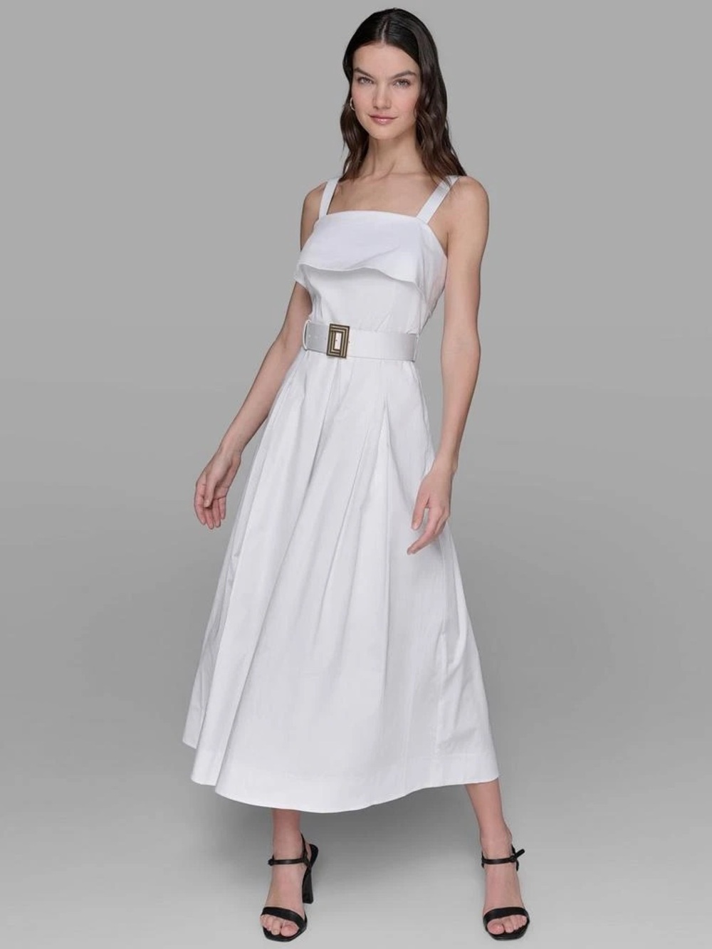 Karl Lagerfeld White Midi Dress with Belted Waist